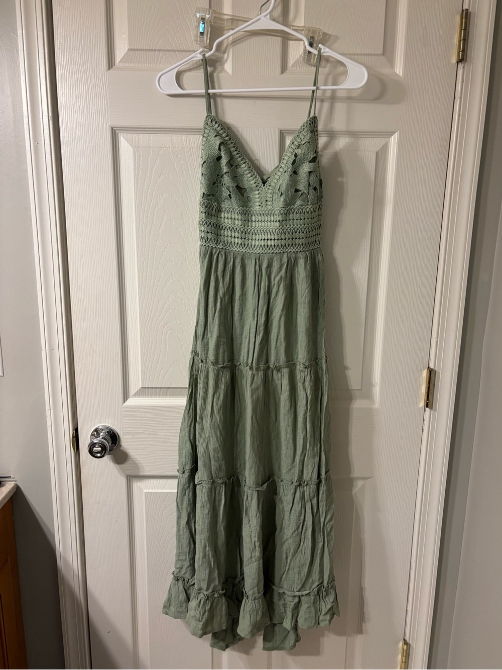 Spaghetti Strap Green Crotchet Maxi Dress